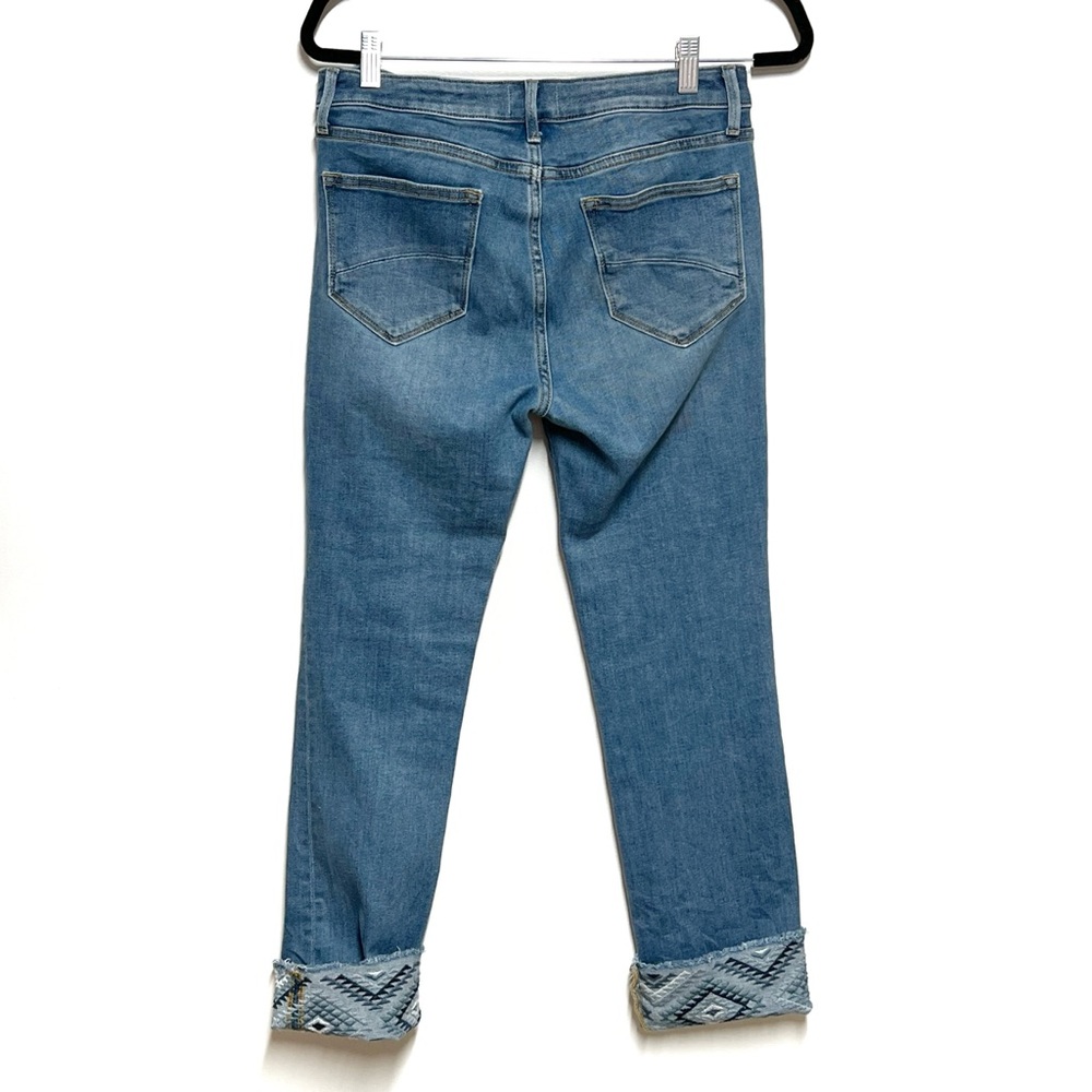 Driftwood "Colette" Straight Cropped Jeans with Embroidered Aztec cuff Sz 28 - Picture 5 of 5